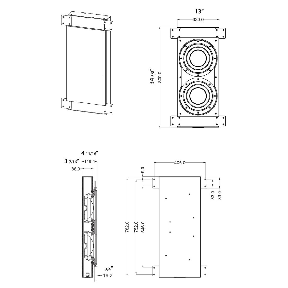 Ambisonic Marquee In-Wall Dual 10in Subwoofer