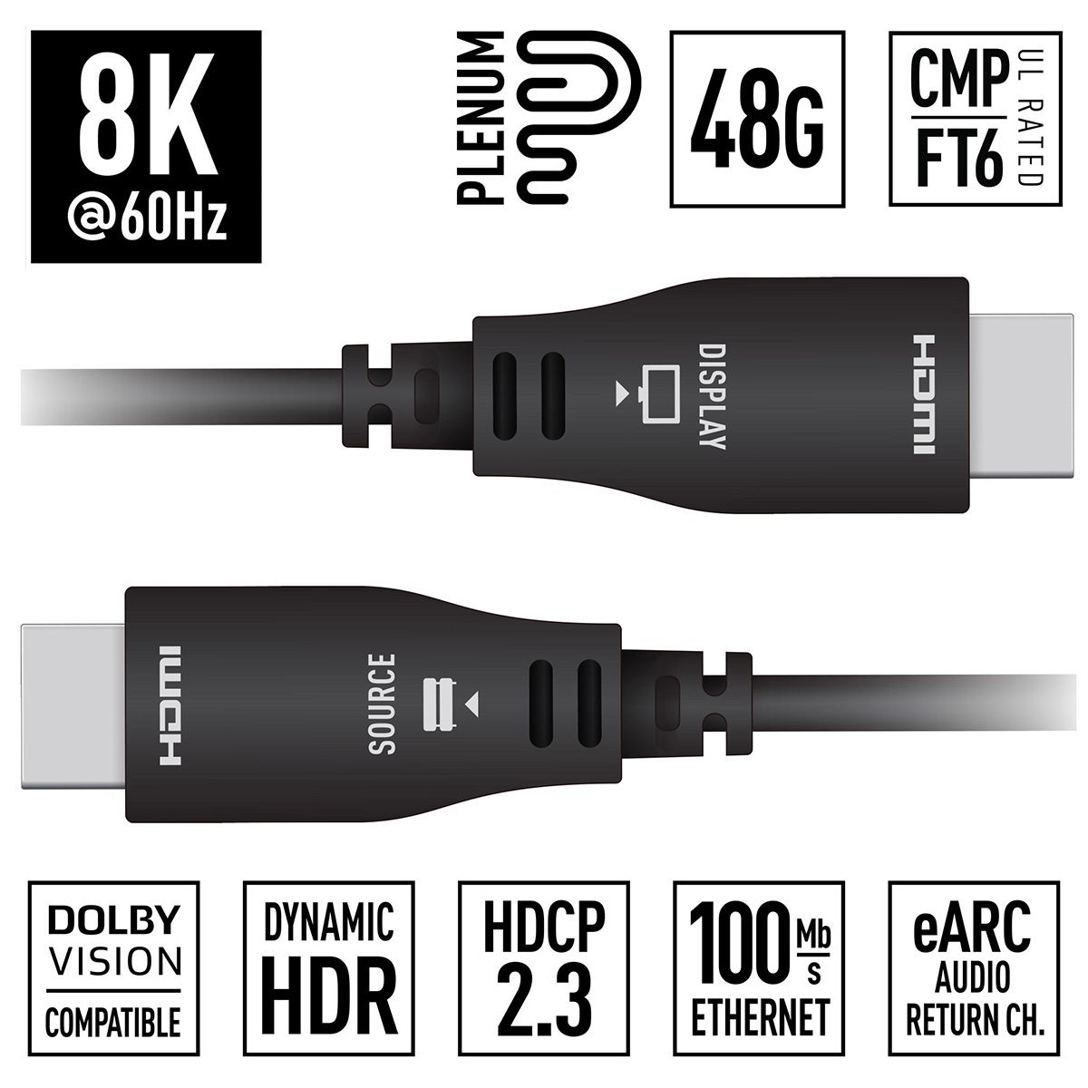 49ft (15m) 8K 48Gbps Plenum Optical HDMI Cable
