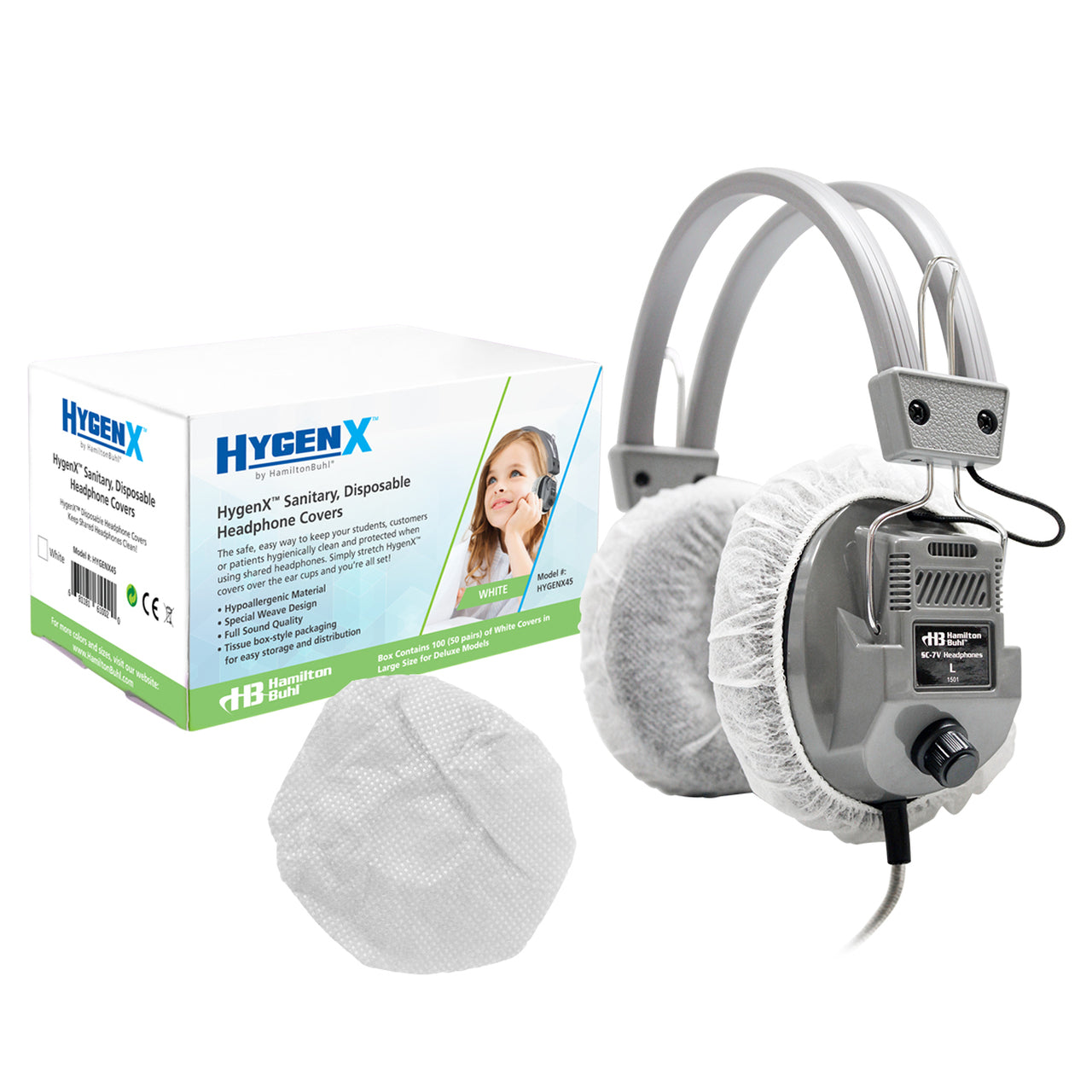 HamiltonBuhl Sanitary Ear Cush Covers HygenX 50 Pairs White Large