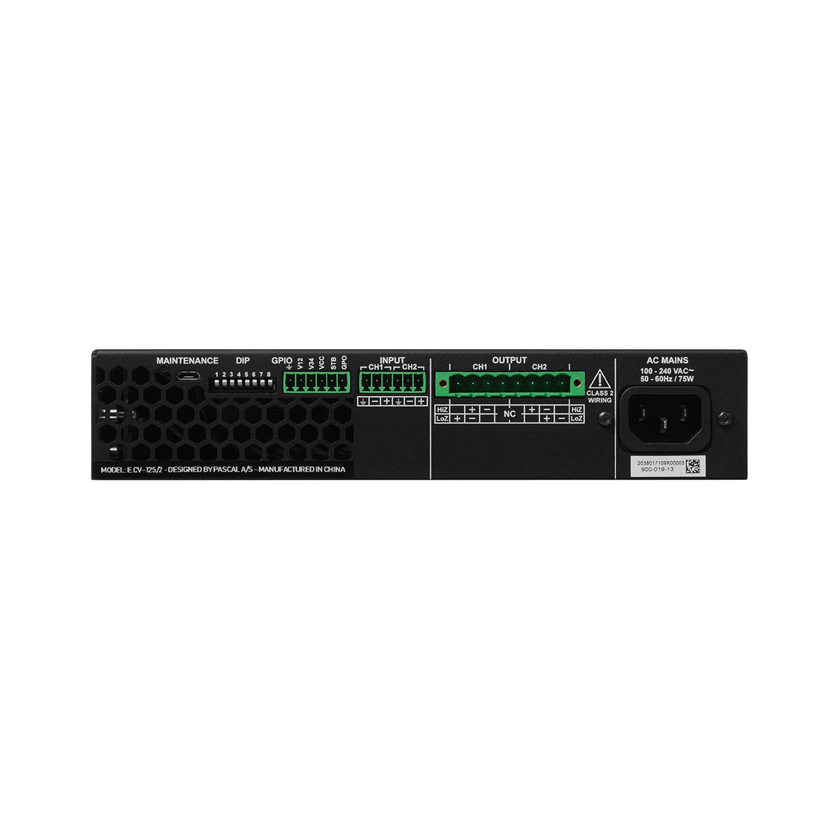 PowerZone 252 - 2x125w Bal 2-input 8 Ohm-70v Amp, 1U-Half Rk