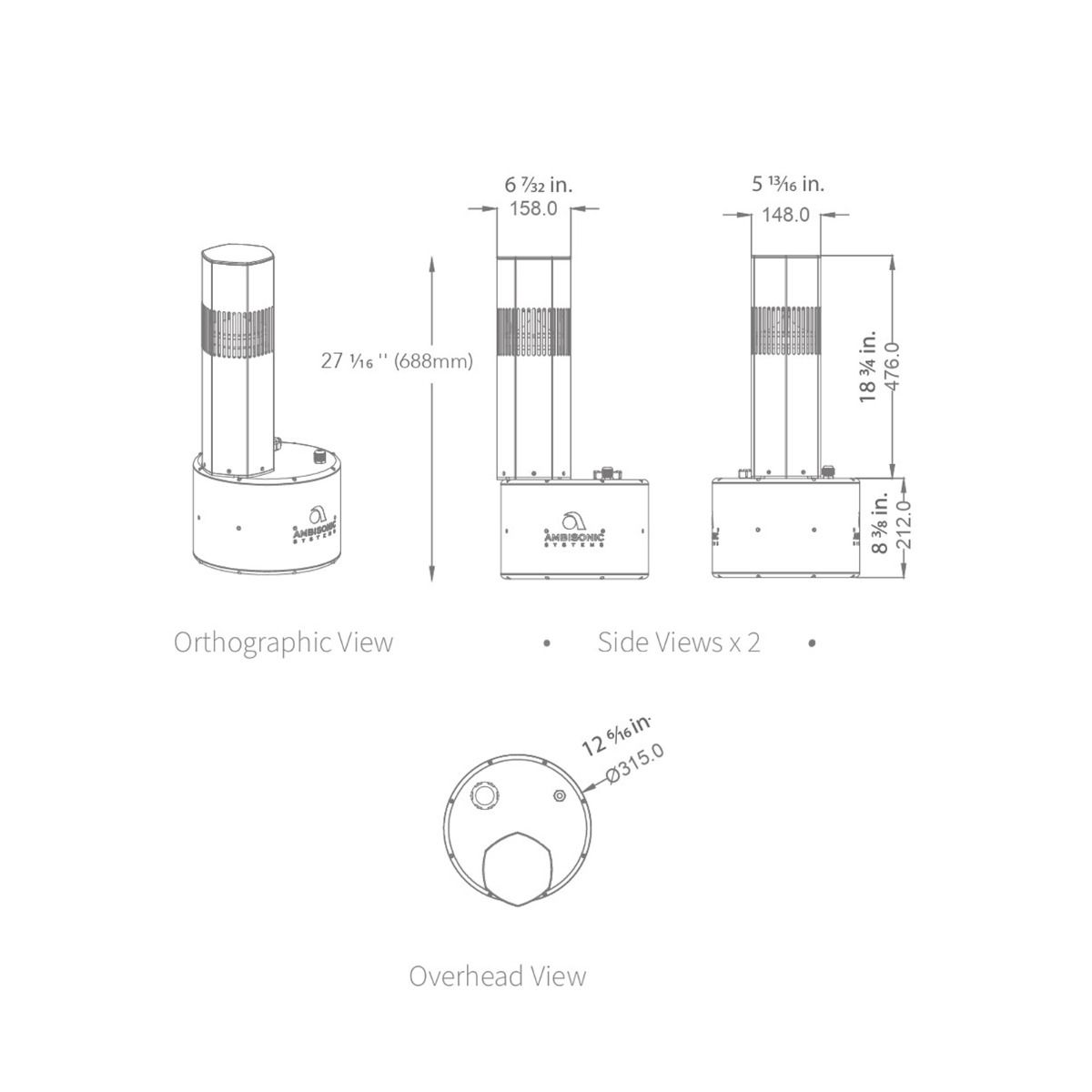 Luxury Bollard Speaker, 6in Sub, 360deg 4.5in 8hm/70v, BLK