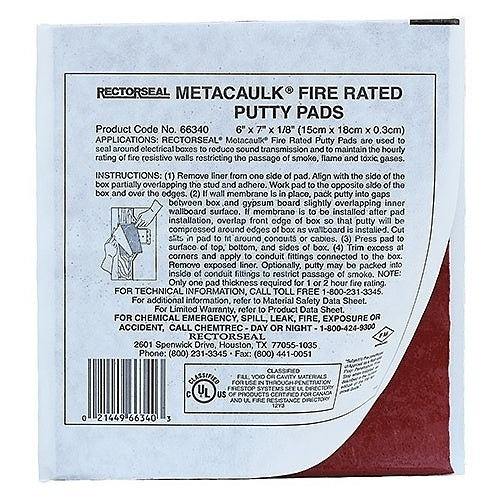 Dottie FRP67 Fire Rated Putty Pad 6in 7in 1/8in