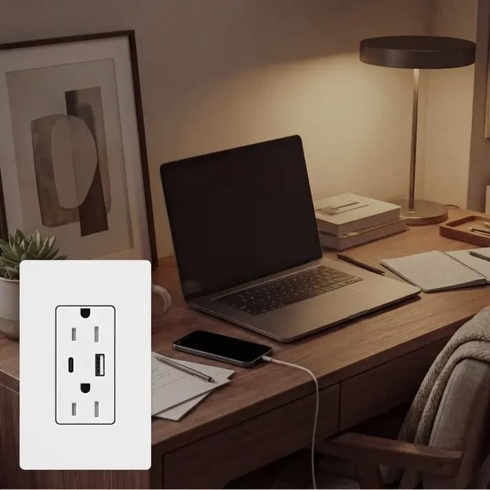 15A TAMPER RESISTANT RECEPTACLE W-USB-A & -C - GLOSS WHITE