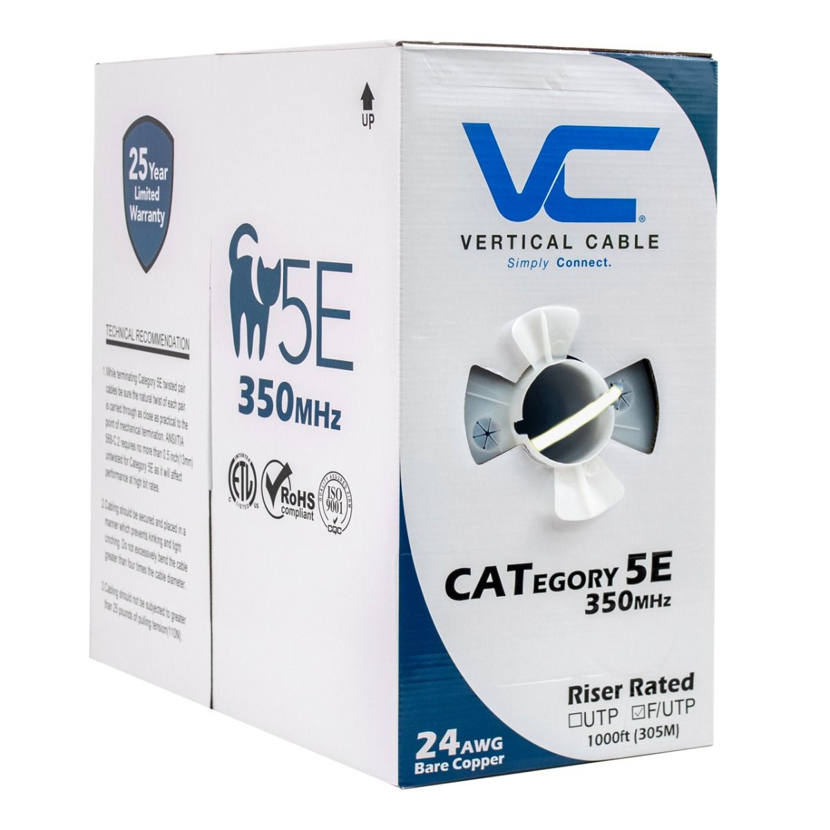 CAT5E Shielded 24AWG 1000ft Pull Box, White