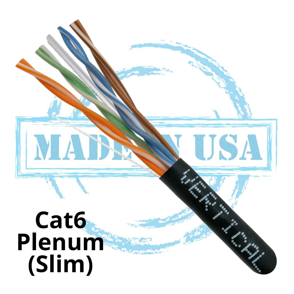 Cat6 Plenum - SLIM Cable (USA Made) Black 1000\' Pull Box-166