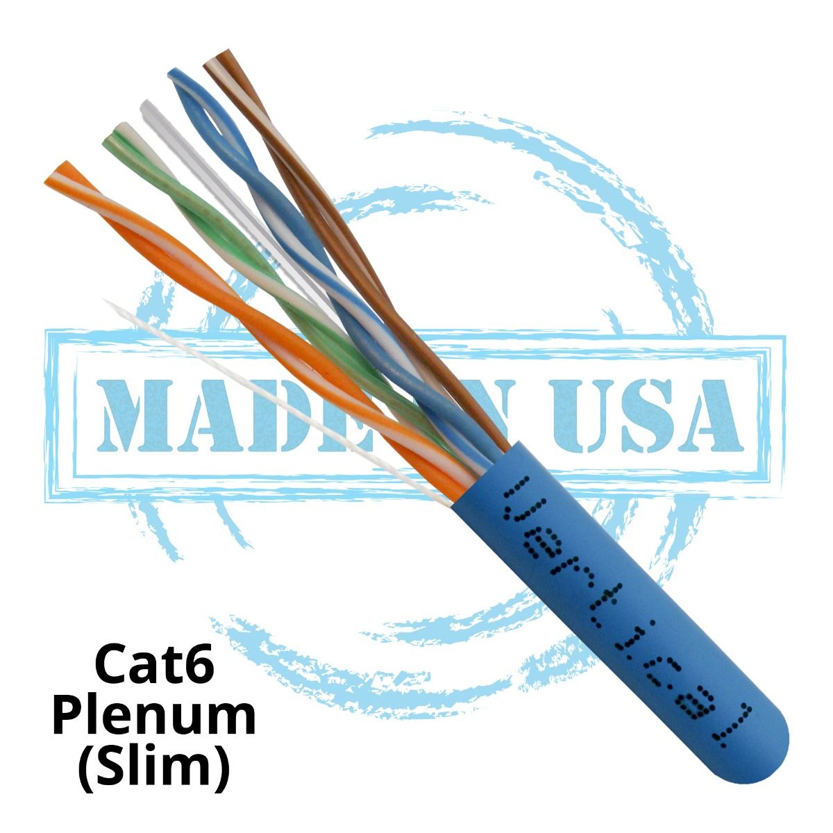 Cat6 Plenum - SLIM Cable (USA Made) Blue 1000\' Pull Box-166