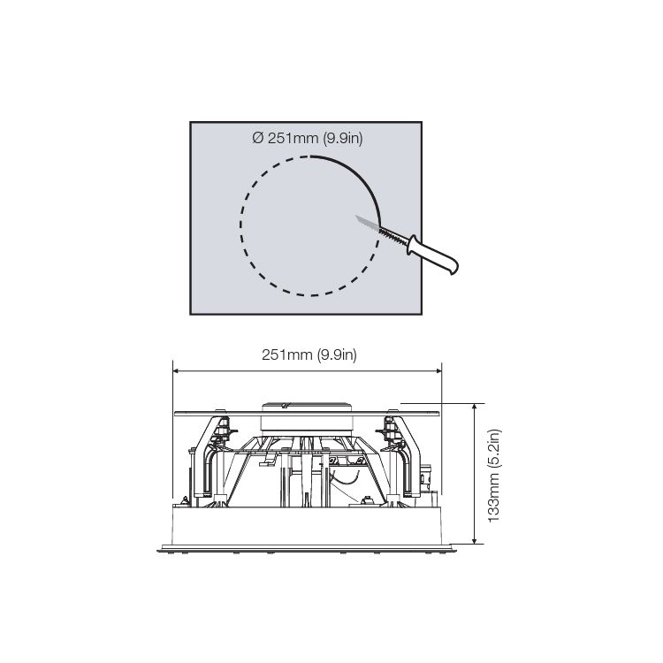 Performance Series 8in In-Ceiling Spkr, 130w Glassfibre, Eac