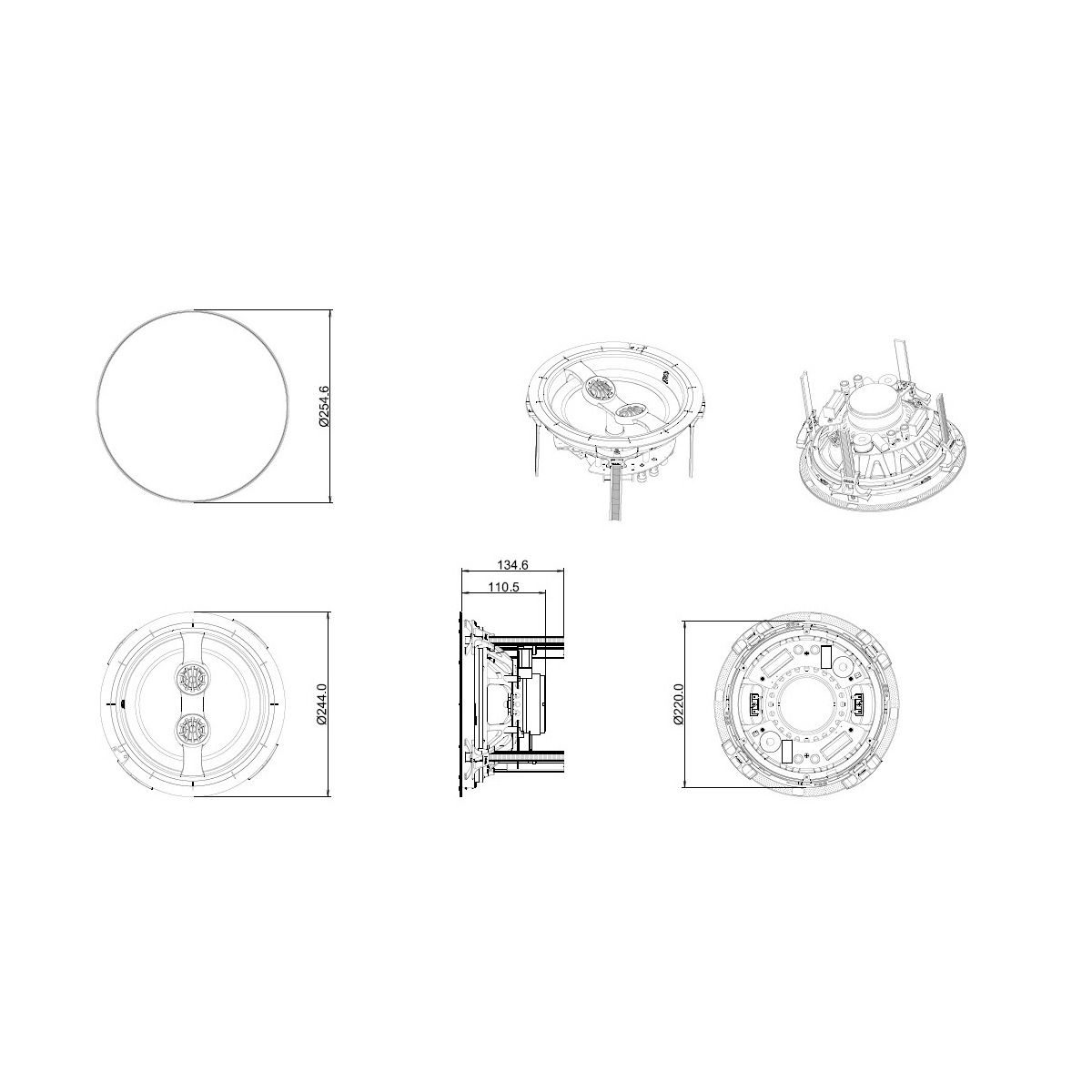 8in In-Ceiling Speaker w- Silk Tweeter Tool-Less Dual Tweete