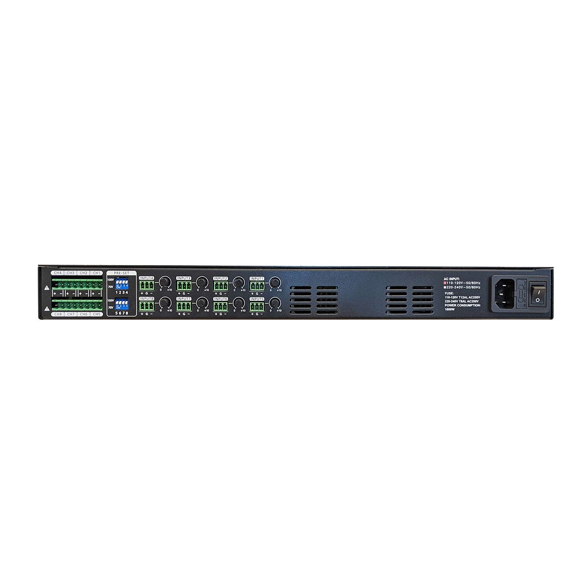 Digital multi-channel amplifier 150W X 8 channels, 70V