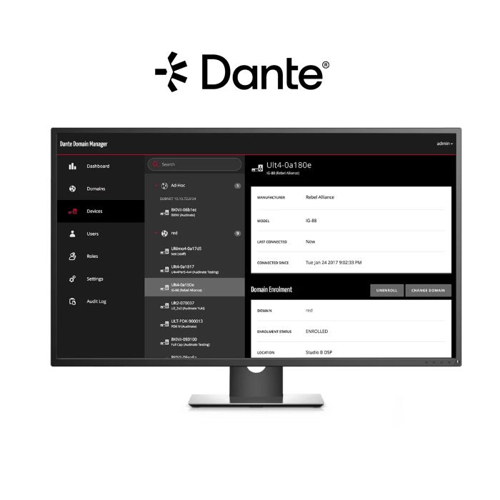 125w Dante IP Amplifier -2ch @ 8ohm or 1ch @ 70v/100v, 1U-HR