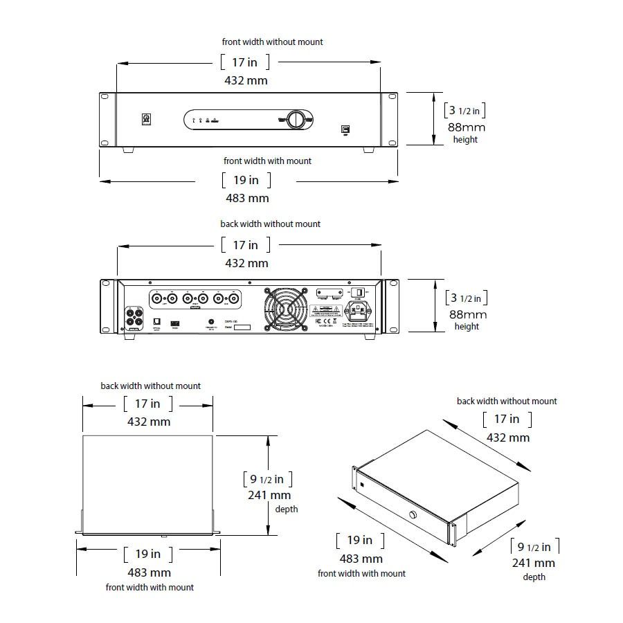 DSP 3ch Amplifier 150w @ 4Ohm & 1c @ 300w @ 4 Ohm, 2U
