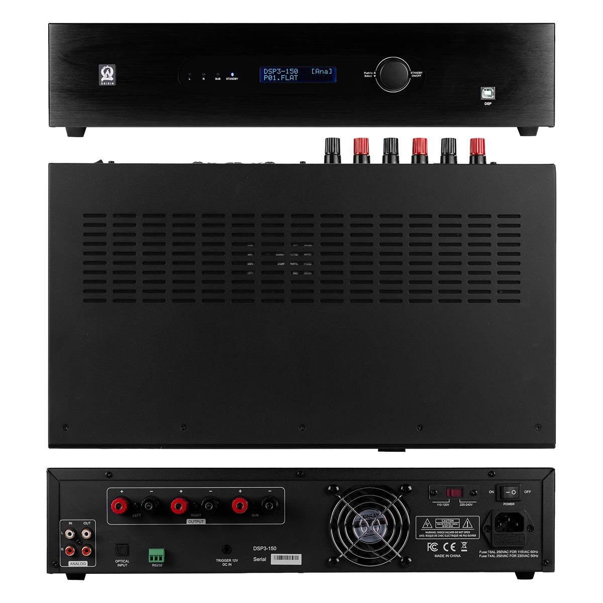 DSP 3ch Amplifier 150w @ 4Ohm & 1c @ 300w @ 4 Ohm, 2U