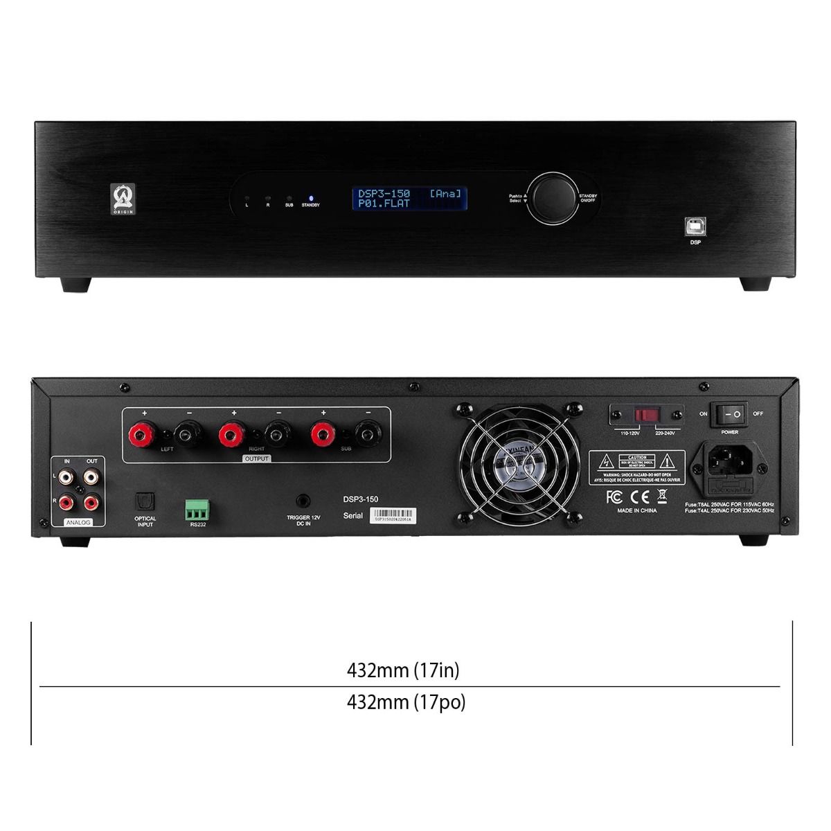 DSP 3ch Amplifier 150w @ 4Ohm & 1c @ 300w @ 4 Ohm, 2U