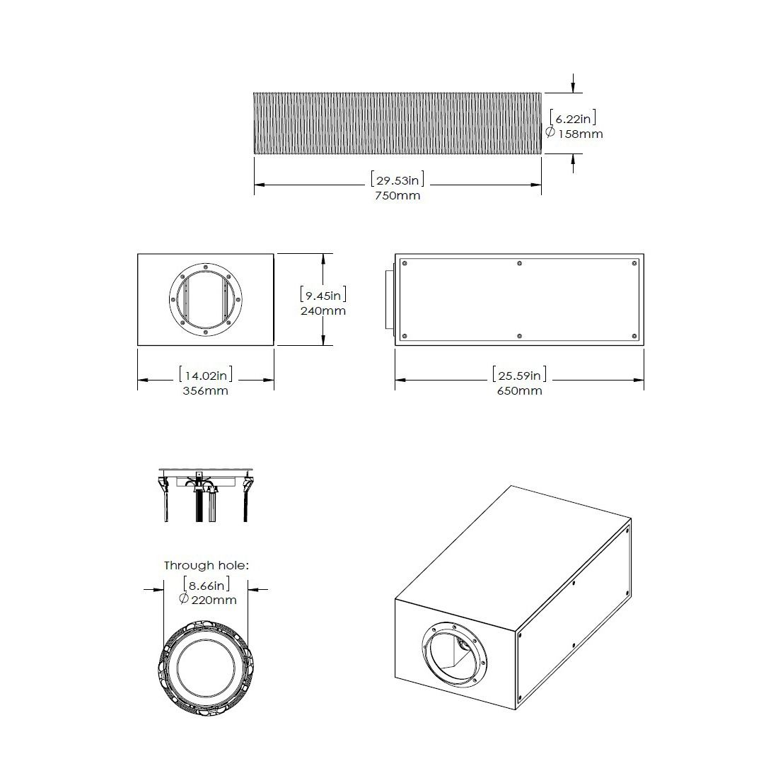 In Ceiling Dual 8in box/ 8in tube Sub, w- baffle bezel & gri