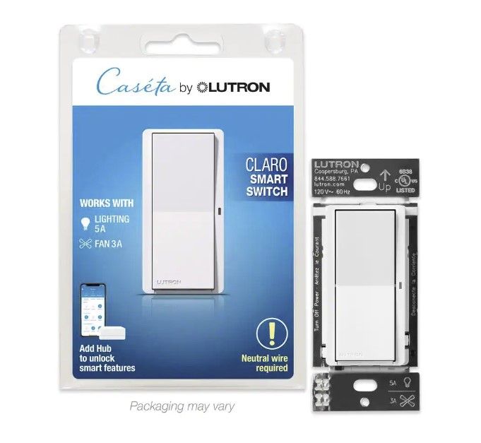CLARO SMART SWITCH W-NEUTRAL - CLAMSHELL - GLOSS WHITE