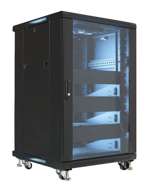 18U FLOOR CAB w-3 SHELVES & BLANKS - 2 FANS