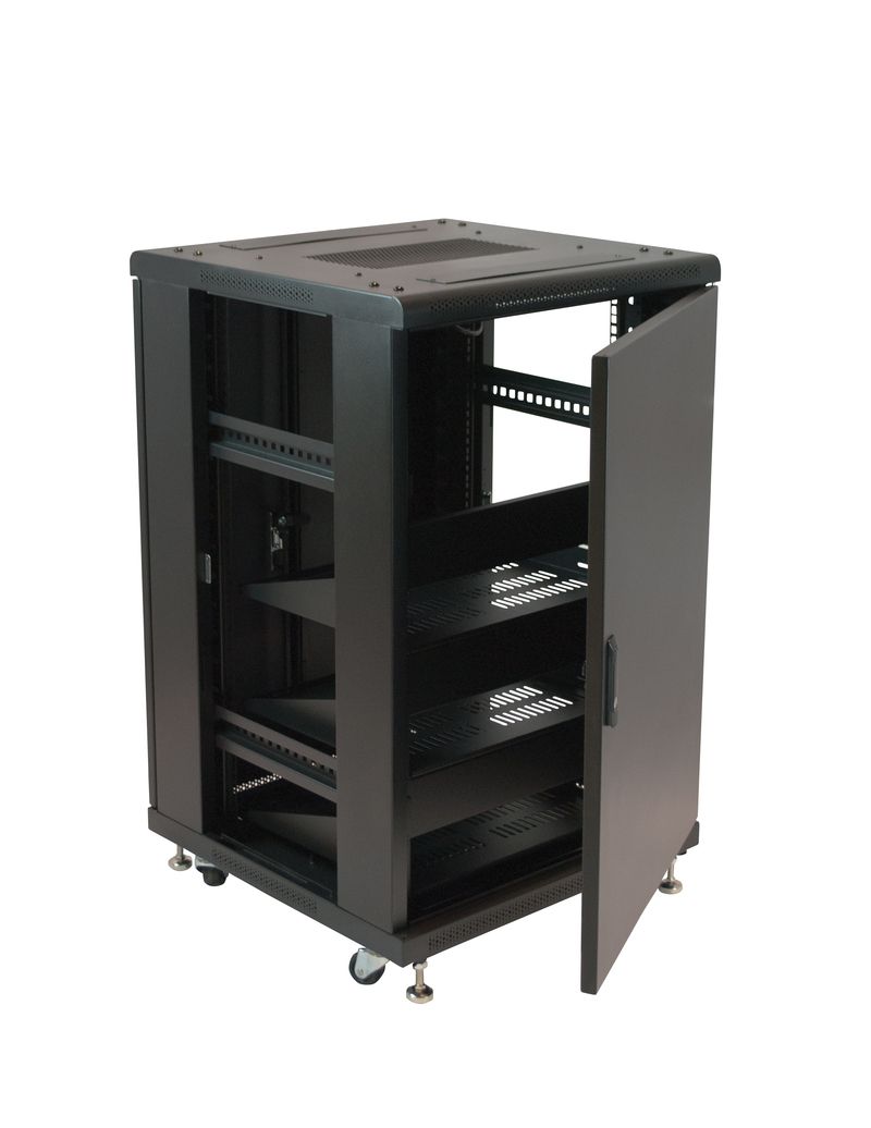 18U FLOOR CAB w-3 SHELVES & BLANKS - 2 FANS