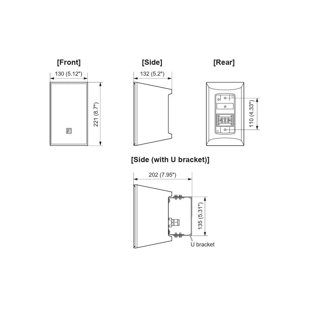 30W Box speaker 3.5in Weather Res, 8o/70V/100V w-bracket BLK
