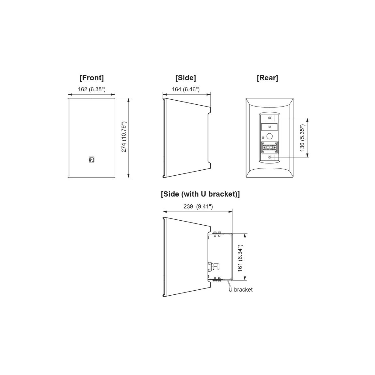 60W Box speaker 5in Weather Res, 8 ohm/70V/100V w-bracket BL