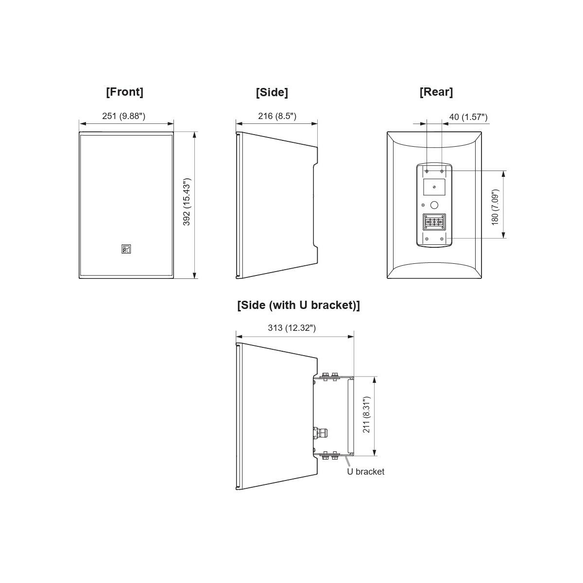 90W Box speaker 8in Weather Res, 8 ohm/70V/100V w-bracket BL