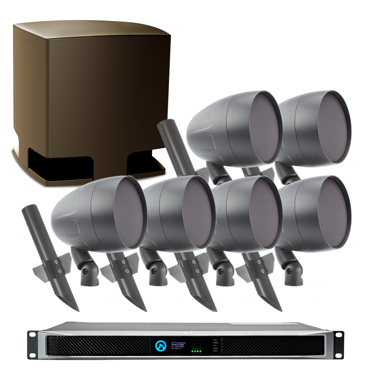 HS 12in Sub Brown - 6x 8in Landscape Spkrs & LEA Amp Pack