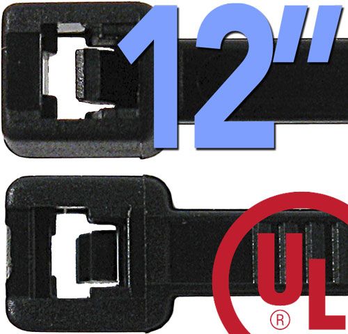 Cable ties 12 in, 50lbs, Black 100