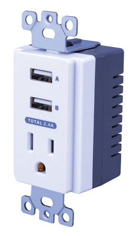 Dual USB In-Wall Charger with AC- White
