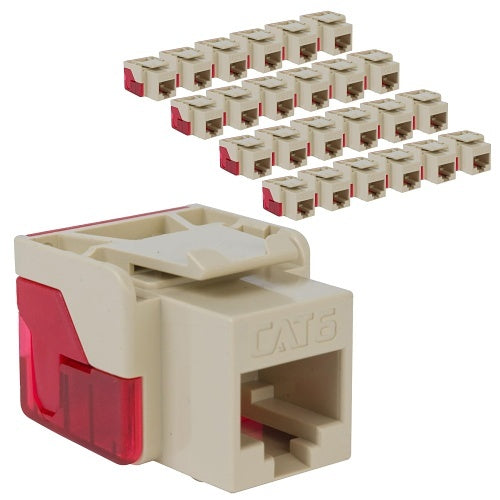 ICC IC107L6CIV CAT6 Keystone Jack with Inline IDC No Pair Split Wiring UL Listed PoE++ TAA Compliant for Wall Plate or Patch Panel, Works with JackEasy Termination Tool, 25-Pack, Ivory