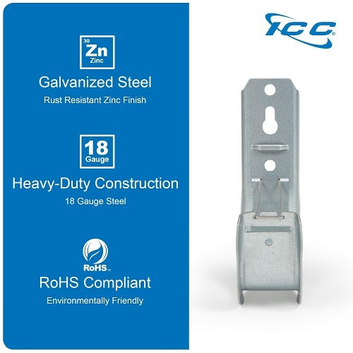 ICC ICCMSJHK44 2\\" Wall Mount J-Hook for Structured Cabling and Cable Management, Cable Support Hooks with Retainer Clips, Galvanized Steel with Zinc Finish, 25-Pack