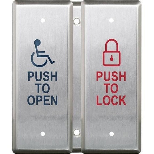 Camden CM-2520/48 Double Gang Push Plate Switch, \'Push to Open\' and \'Push to Lock\' Restroom Control