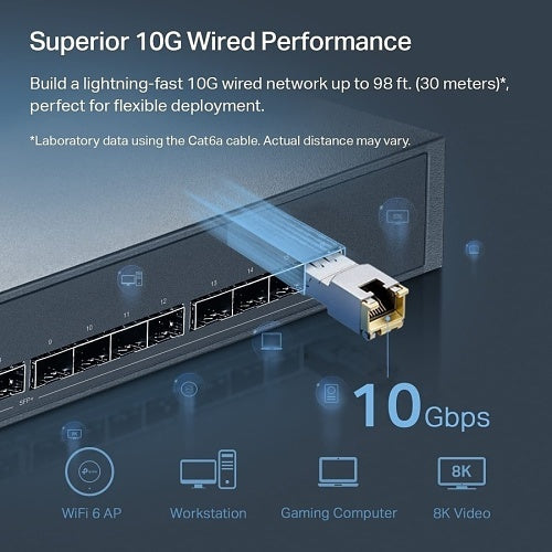 TP-Link TL-SM5310-T 10G BASE-T RJ45 SFP+ Module, Fully Metallic Enclosure