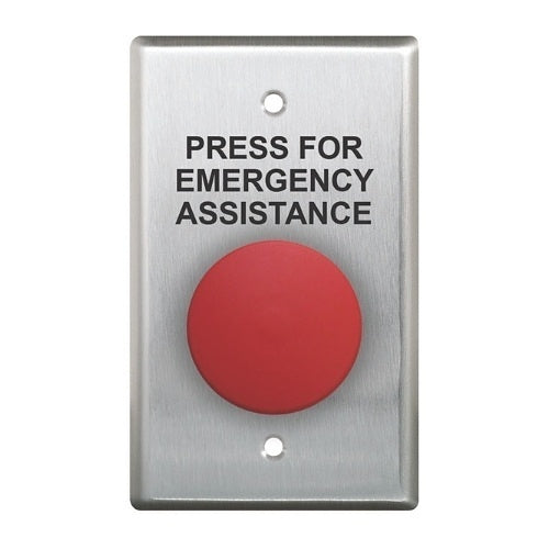 Camden CM-450R/12 Single Gang, Push/Pull, N/O and N/C Stainless-Steel Faceplate, Maintained, Red Only, \'Press for Emergency Assistance\', Black