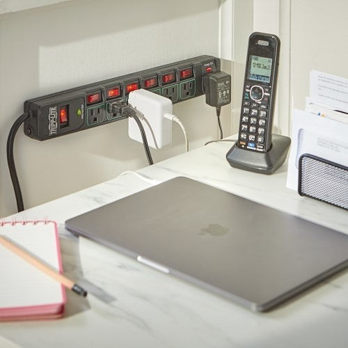 Tripp Lite TLP76MSGB ECO-Surge 7-Outlet Surge Protector, 6\' (1.83 m) Cord, 1080 Joules, 6 Individually Controlled Outlets, Black Housing