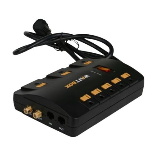 WattBox WB-200-8PS Surge Protector with Coax, Phone and Ethernet Protection, 8-Outlet, 4' Cord