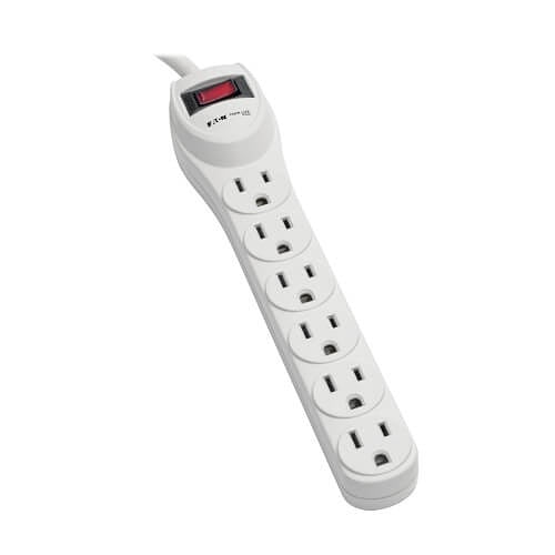 Tripp Lite TLP602 Protect It! 6-Outlet Home Computer Surge Protector, 2\' (0.61 m) Cord, 180 Joules