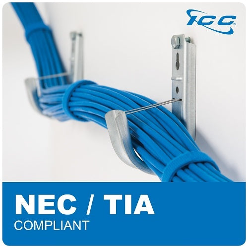 ICC ICCMSJHK44 2\\" Wall Mount J-Hook for Structured Cabling and Cable Management, Cable Support Hooks with Retainer Clips, Galvanized Steel with Zinc Finish, 25-Pack