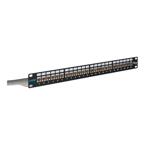 ICC ICMPP246AS CAT6A 24-Port Shielded Keystone 1U Patch Panel with CAT6A Shielded Keystone Jacks, 19\\" Rackmount Housing and Cable Support Bar, EMI Protection, PoE++ Compliant