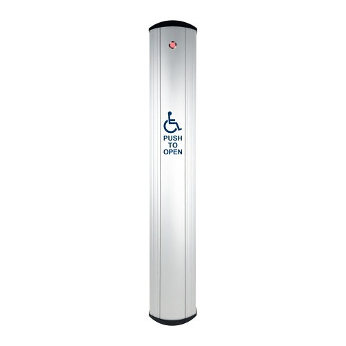 Camden CM-7536/4-LED 36\\"x6\\" Column Aluminum Push Plate Switch, \'WHEELCHAIR\' Symbol and \'PUSH TO OPEN\', Anodized Clear, Red / Green LED Annunciator
