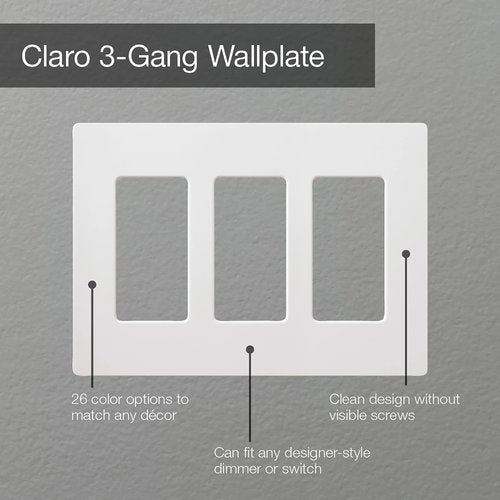 Lutron CW-3-IV Claro 3 Gang Wall Plate for Decorator / Designer Paddle Switches and Dimmers, Gloss Finish, Ivory