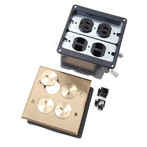Pass & Seymour FB2TRDRKS4B Tamper-Resistant Floor Box Assembly, 2-Gang for Wood Sub-Floors, Brass