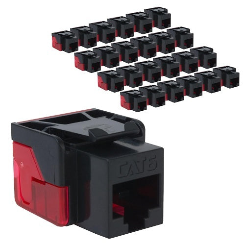 ICC IC107L6CBK CAT6 Keystone Jack with Inline IDC No Pair Split Wiring UL Listed PoE++ TAA Compliant for Wall Plate or Patch Panel, Works with JackEasy Termination Tool, 25-Pack, Black,