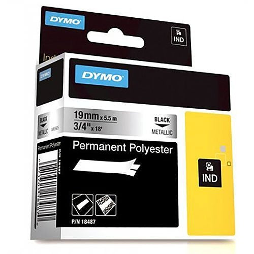 DYMO 18487 Rhino 3/4\\" Metallized Polyester Tape, Black Text