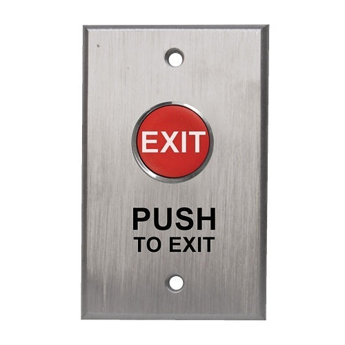 Camden CM-7020RE/7 CM-7000/7100 Series Vandal Resistant Push Button, Spring Return, N/O and N/C Contacts, Momentary, \'EXIT\' Engraved, \'PUSH TO EXIT\' Label, Red Button