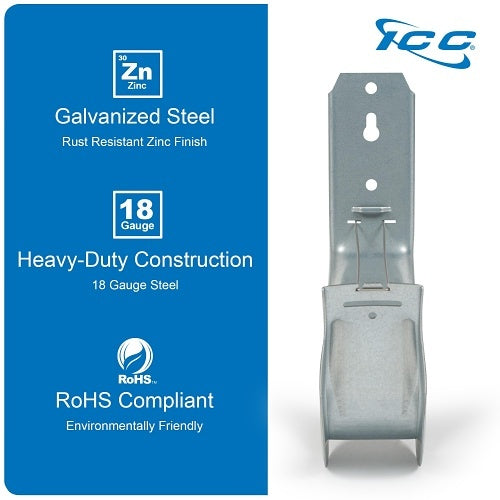 ICC ICCMSJHK55 4\\" Wall Mount J-Hook for Structured Cabling and Cable Management, Cable Support Hooks with Retainer Clips, Galvanized Steel with Zinc, 25-Pack