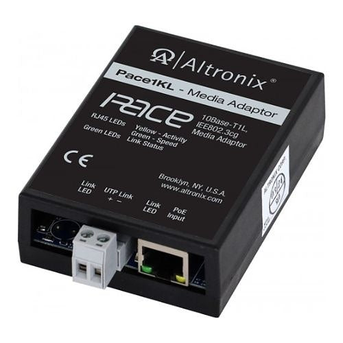 Altronix PACE1KL Long Range Single Pair Media Adapter, 1000m SPE Over Twisted Pair (UTP), IEEE802.3cg, 10Base-T1L