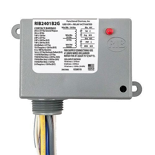 Functional Devices RIB2401B2G Enclosed Relay 20A DPDT with 24V AC/DC/120V AC Coil