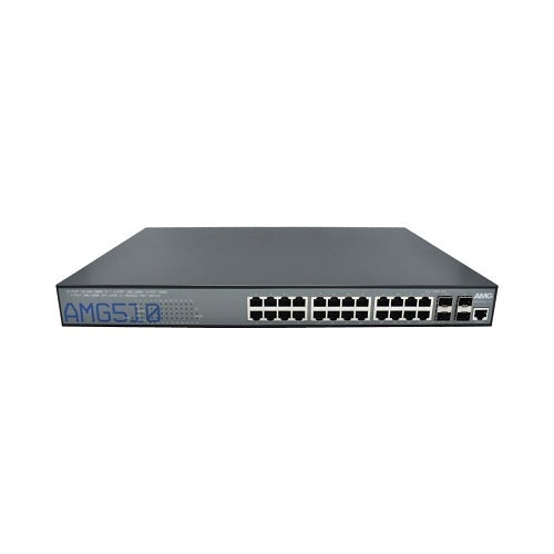 AMG Systems AMG510-22GAT-2CAT-2S-P460 Commercial 26-Port Managed Switch, 22x10/100/1000Base-T(x) RJ45 Ports, 2x10/100/1000Base-T(x) RJ45 or 100/1000Base-Fx SFP, 2x100/1000Base-FX SFP Ports, 1U 19\\"