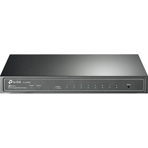 TP-LINK TL-SG2008 8-port Pure-Gigabit Desktop Smart Switch, 8 10/100/1000Mbps RJ45 ports, Tag-based VLAN, STP/RSTP/MSTP, IGMP V1/V2/V3 Snooping, DHCP Filtering, 802.1P Qos, Rate Limiting, Voice VLAN, Port Trunking, LACP, Port Mirroring, SNMP, RMON Image o