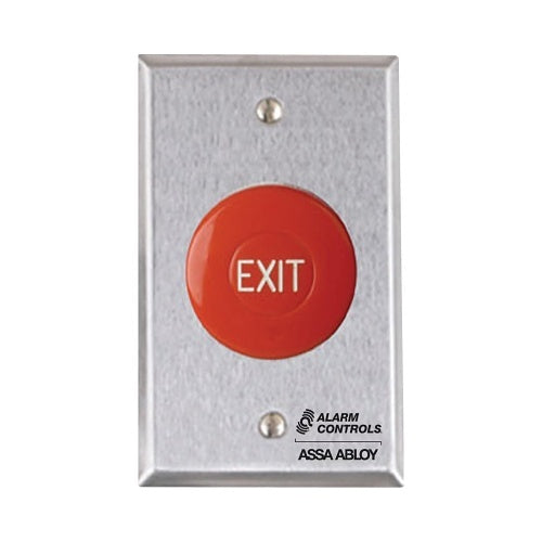 Alarm Controls TS-21B Request to Exit Station with 2-1/2\\" Mushroom Button, PUSH TO EXIT Label, Black Button, Stainless Steel
