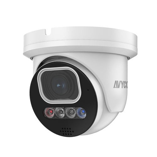 AVYCON AVC-NDE51M AI Series 5MP Motorized Turret IP Camera with Active Deterrence, 2.8-12mm Varifocal Lens, White
